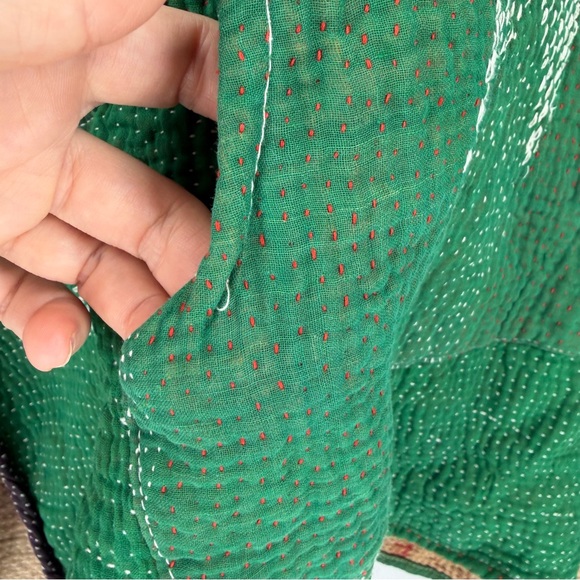 Kantha Bae Kelly Green Quilted Oversized Relaxed Hoodie Top Free Size (One Size) - Picture 2 of 8